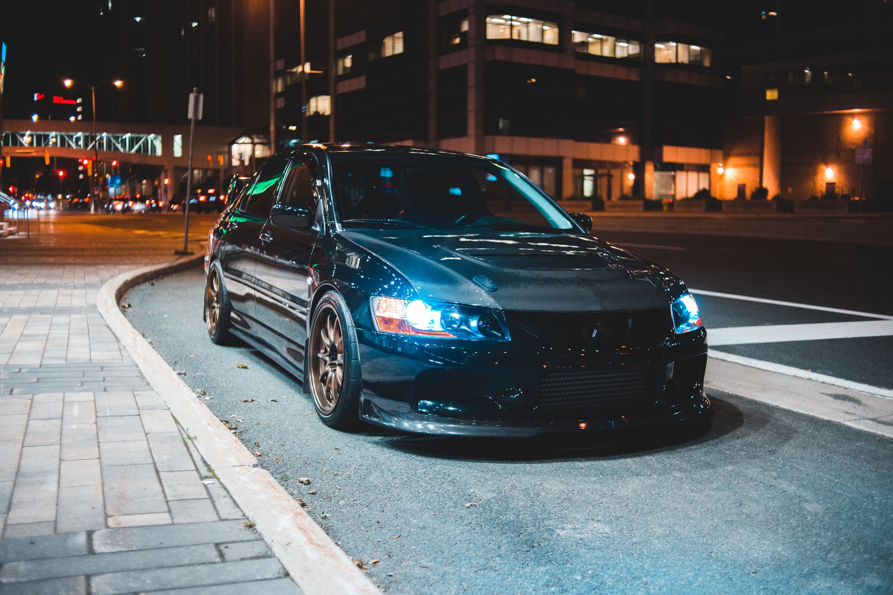 Performance car photographed at night