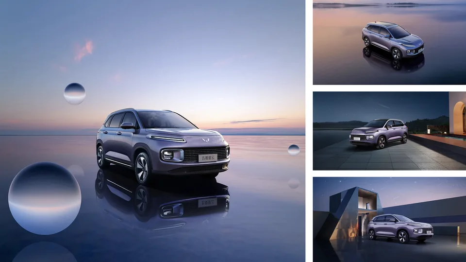 Automotive launch images composited across a sequence of environments