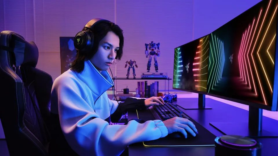 Technology campaign featuring a color-rich desktop and gaming environment